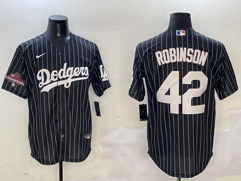 Men Los Angeles Dodgers #42 Robinson Black Stripe Jointly Name 2025 Nike MLB Jersey style 3